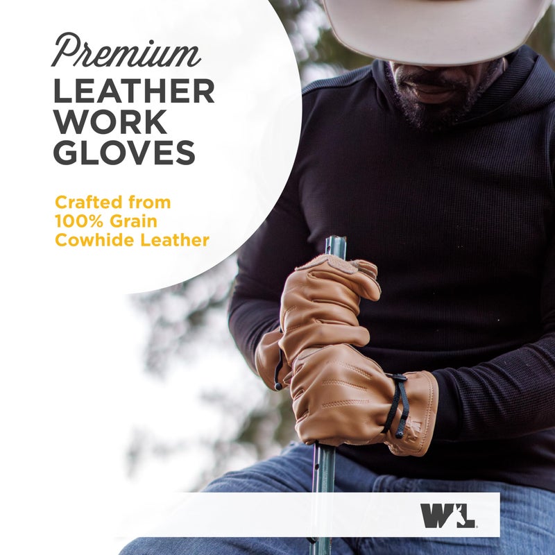 Wells Lamont Leather Work Gloves for Men â€“ Heavy Duty, Cowhide, Abrasion & Puncture Resistant â€“ Adjustable Wrist, Gunn Cut Design, Ideal for Ranching, Farming, Construction - Timber - L - Image 3