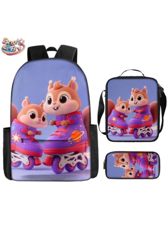 Bright Li Fire Unlock the new fashion of childish fun! Three-piece set of bags, cartoon elements for children and teenagers (students, children, friends' outings, mountain climbing, schooling, etc. can be used) - 10 - Image 1