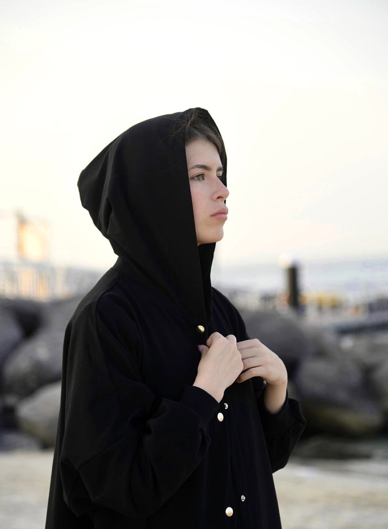 DIMAR BY DIYORA Women's Hoodie Abaya Long Sleeve Buttoned Front Casual Loose-Fit Oversize Maxi Dress Soft Fabric Elegant Comfortable - Black - Image 3