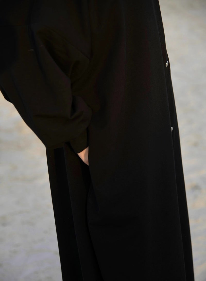 DIMAR BY DIYORA Women's Hoodie Abaya Long Sleeve Buttoned Front Casual Loose-Fit Oversize Maxi Dress Soft Fabric Elegant Comfortable - Black - Image 4