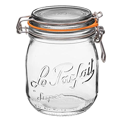 Le Parfait Super Jar, Canning Jars, 750mL French Glass Canning Jar w/Round Body, Glass Jars w/Airtight Lid, Canning Jar Wide Mouth, Glass Jar w/Lid, Clear Jars, Clear Glass Jar (24oz/Pint & Half, 1pk) - Image 1