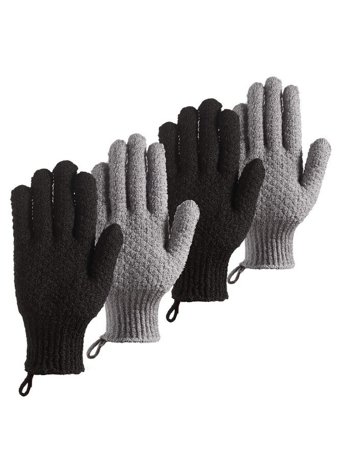cleedy Bath Exfoliating Gloves Scrub - 4 Pcs Lengthened And Large Exfoliating Scrubbing Gloves For Shower, Spa, Massage - Scrub Exfoliating Mitts For Body, Face, Hand And Foot (Black And Gray) - Image 1