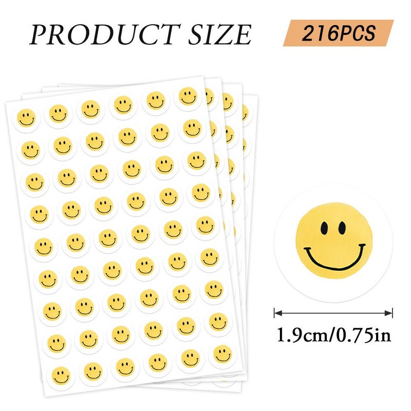 216Pcs Yellow Smiley Face Watercolor Style Circular Stickers for Notebooks Cards Envelopes - Image 3