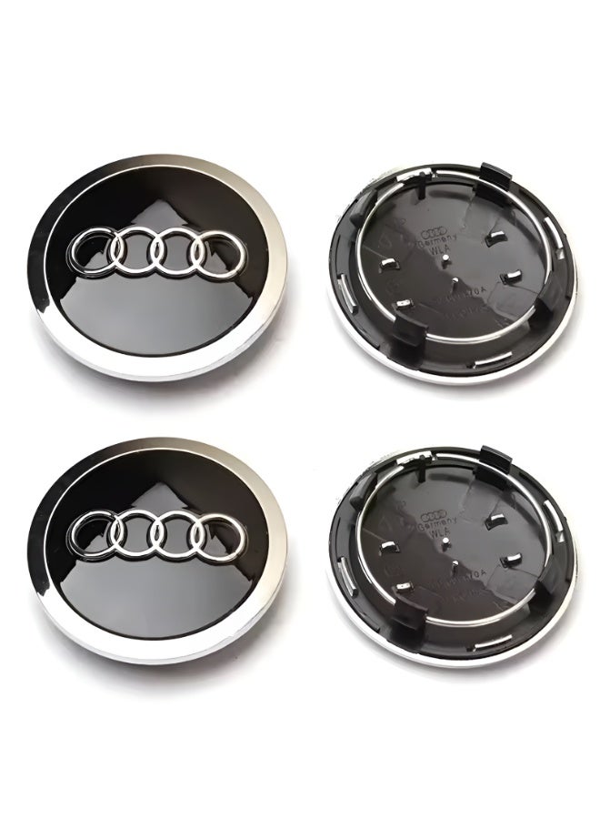 Audi 77mm Car Wheel Center Hub Caps for Audi | Set of 4 Black Alloy Wheel Center Caps - Image 2