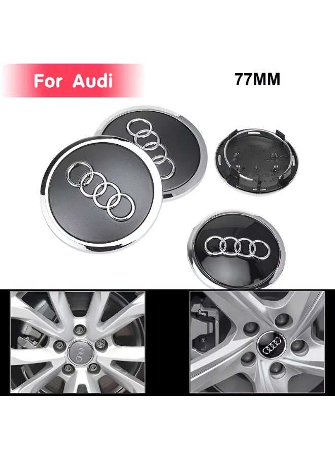 Audi 77mm Car Wheel Center Hub Caps for Audi | Set of 4 Black Alloy Wheel Center Caps - Image 5