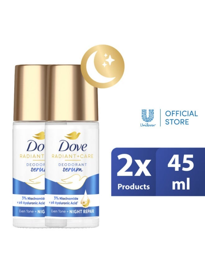 Dove Radiant + Care Deodorant Serum Roll-on Even Tone Night Repair 45 ML 2 Pcs - Image 1