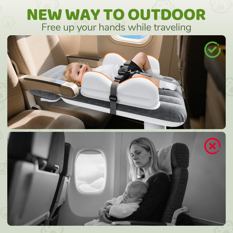 Abdtech Inflatable Toddler Airplane Bed: Safe & Soft - Portable Kids Travel Bed with Airplane Seat Extender for Kids - Blow up Mattress with Manual Pump,Seat Belt and Travel Bag (37Inch, Grey) - Image 3