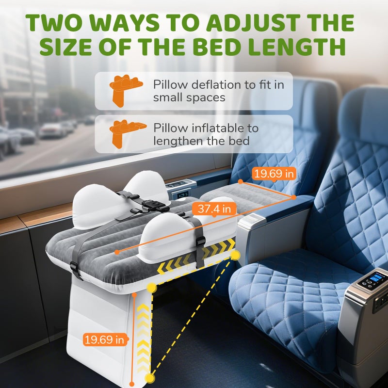 Abdtech Inflatable Toddler Airplane Bed: Safe & Soft - Portable Kids Travel Bed with Airplane Seat Extender for Kids - Blow up Mattress with Manual Pump,Seat Belt and Travel Bag (37Inch, Grey) - Image 4