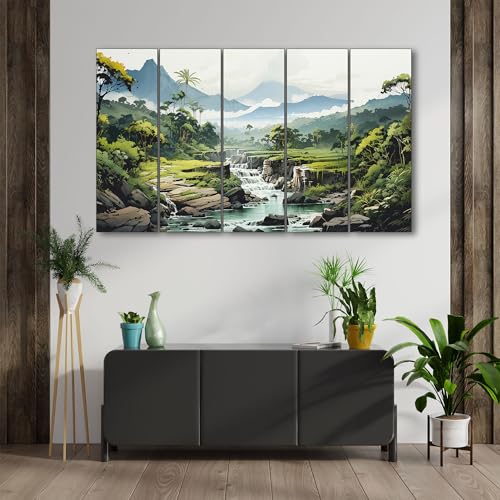 The Castle Decor landscape mountains sea painting with frame 5 Big Size (27x48) Multiple Frames Wall Art Painting for living room,Bedroom,Drawing room,Hotels-Wooden Framed-Digital Painting - Image 1
