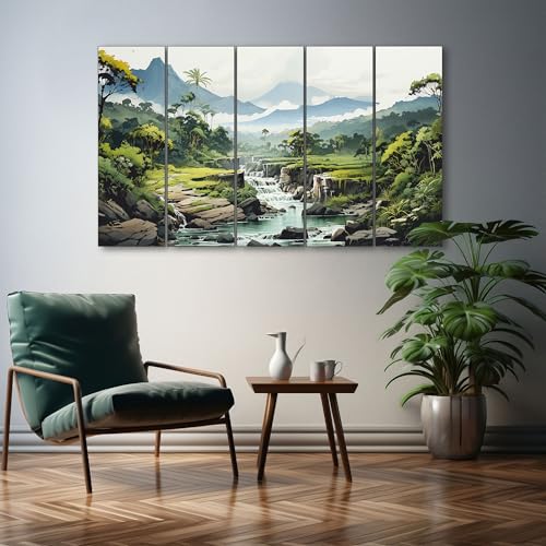 The Castle Decor landscape mountains sea painting with frame 5 Big Size (27x48) Multiple Frames Wall Art Painting for living room,Bedroom,Drawing room,Hotels-Wooden Framed-Digital Painting - Image 3