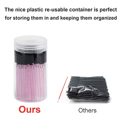 CHEFBEE 100PCS Disposable Eyelash Brush, Mascara Wands Makeup Brushes Applicators Kits for Eyelash Extensions and Eyebrow with Container (Pink Black) - Image 4