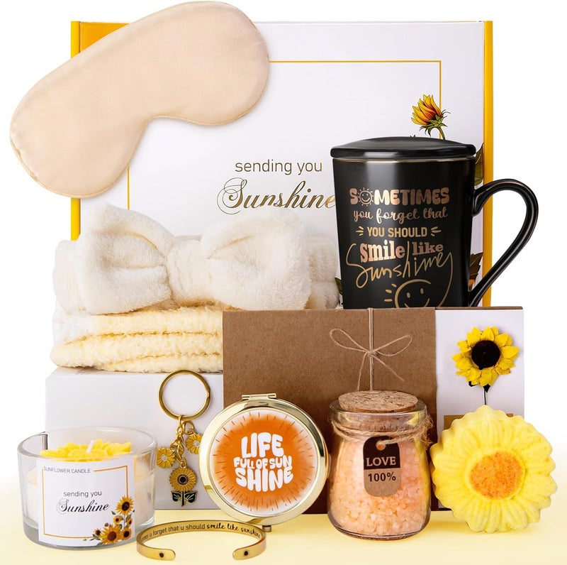 ALBISS Inspiring Gifts for Women, 12pcs Sunflower Sending Sunshine Gifts Set - Thoughtful Unique Thank You Gift Basket for Birthday Christmas Memorialization Gift for Best Friends，Sister，Daughter，Wife - Image 1