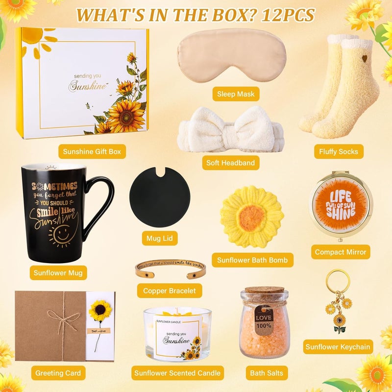 ALBISS Inspiring Gifts for Women, 12pcs Sunflower Sending Sunshine Gifts Set - Thoughtful Unique Thank You Gift Basket for Birthday Christmas Memorialization Gift for Best Friends，Sister，Daughter，Wife - Image 2