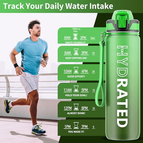 QLUR Water Bottle with Straw, 32oz Motivational Water Bottles with Time Marker to Drink, Tritan BPA Free, 1L Sports Water Bottle with Carry Strap LeakProof for Women Gym Fitness Outdoor (1 Pack) - Image 2