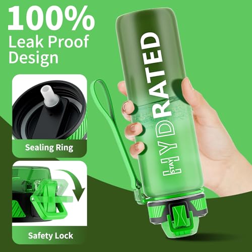 QLUR Water Bottle with Straw, 32oz Motivational Water Bottles with Time Marker to Drink, Tritan BPA Free, 1L Sports Water Bottle with Carry Strap LeakProof for Women Gym Fitness Outdoor (1 Pack) - Image 4