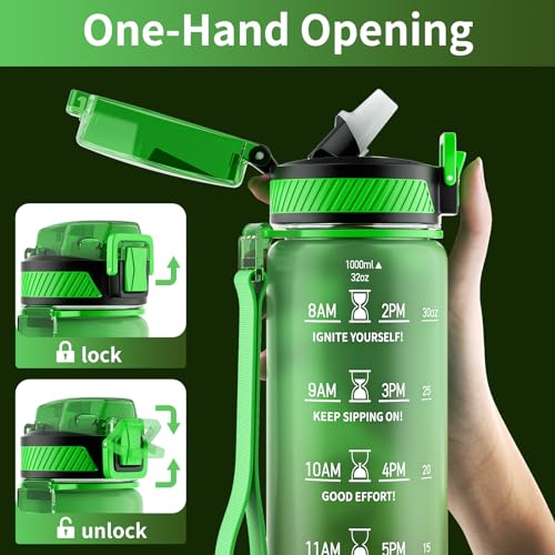 QLUR Water Bottle with Straw, 32oz Motivational Water Bottles with Time Marker to Drink, Tritan BPA Free, 1L Sports Water Bottle with Carry Strap LeakProof for Women Gym Fitness Outdoor (1 Pack) - Image 3