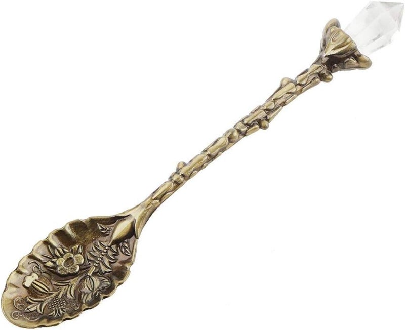 cheekyglo 2Pcs Coffee Spoons, Crystal Head Vintage Pattern Dessert Spoon Zinc Alloy Bar Spoon for Home Restaurant Cafe Bar(green bronze) - Image 1