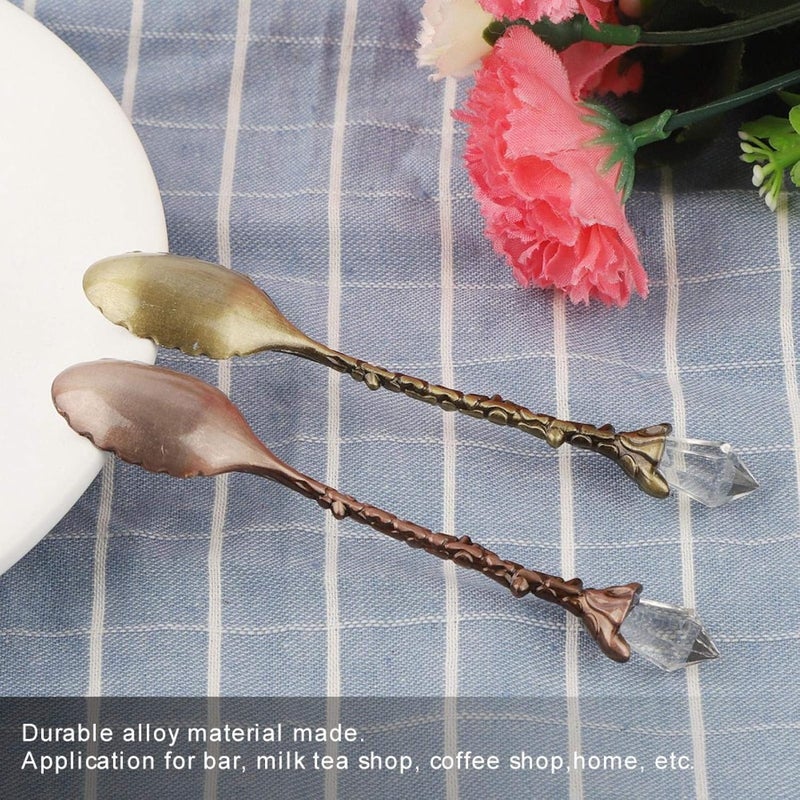cheekyglo 2Pcs Coffee Spoons, Crystal Head Vintage Pattern Dessert Spoon Zinc Alloy Bar Spoon for Home Restaurant Cafe Bar(green bronze) - Image 5