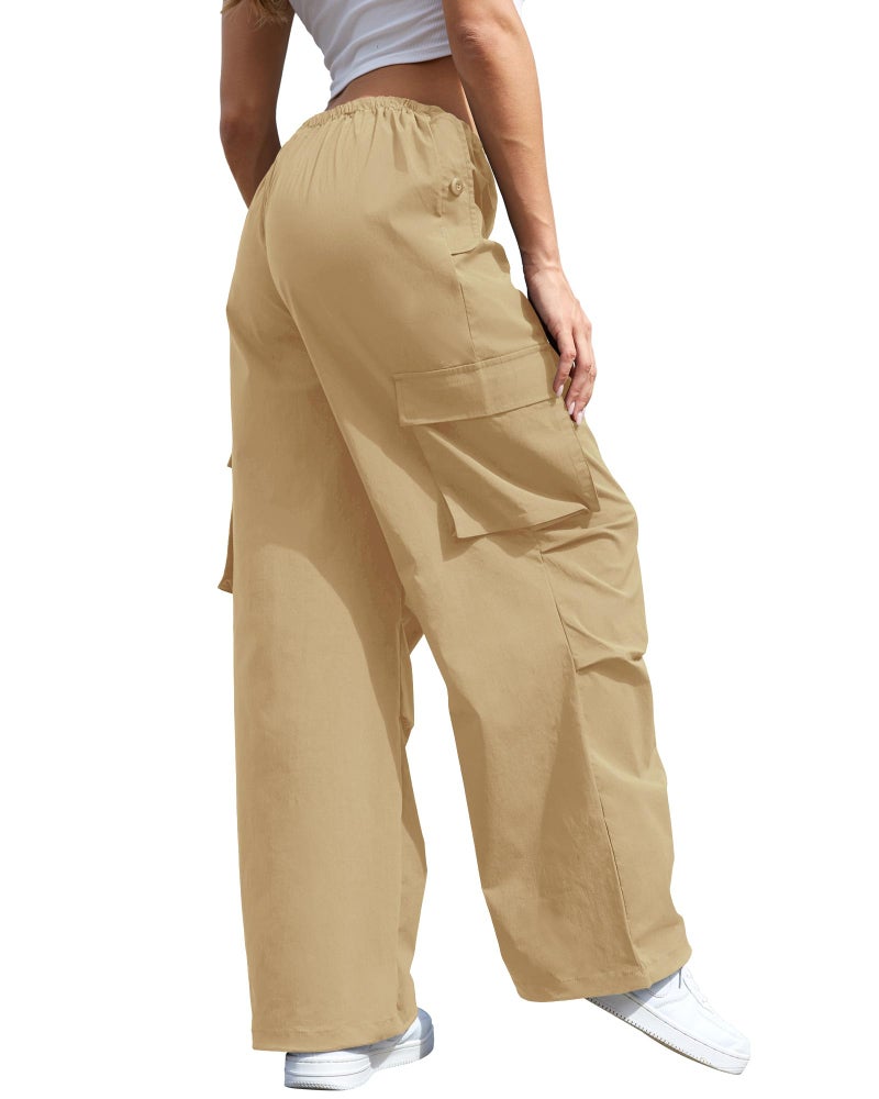 COPYLEAF Cargo Pants Women Low Waisted Parachute Pants with Pockets Loose Baggy Hiking Pants Y2K Clothes Khaki - Image 2