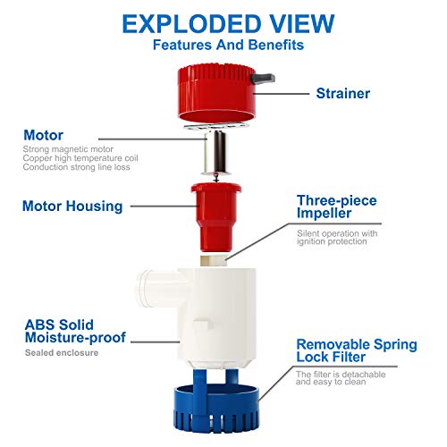 AURELIO TECH 1100Gph 12V Submersible Marine Electric Bilge Water Pump for Boat Caravan RV - Image 5