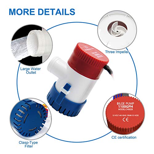 AURELIO TECH 1100Gph 12V Submersible Marine Electric Bilge Water Pump for Boat Caravan RV - Image 3