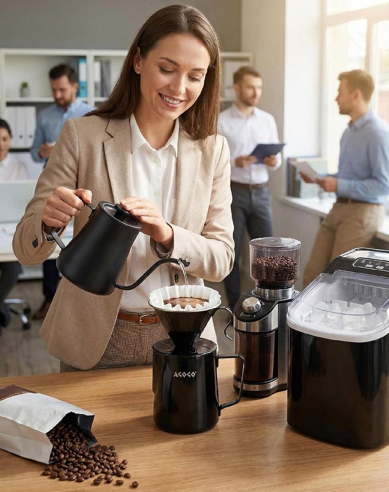 أجوجو مجموعة صانع القهوة بالتنقيط المحمولة V60 من أجوجو - جهاز التنقيط الفولاذي المقاوم للصدأ 304 المضغوط سهل التنظيف للتخييم و50 مرشح ورقي وقطعة تنظيف سوداء 30 أونصة - Image 5