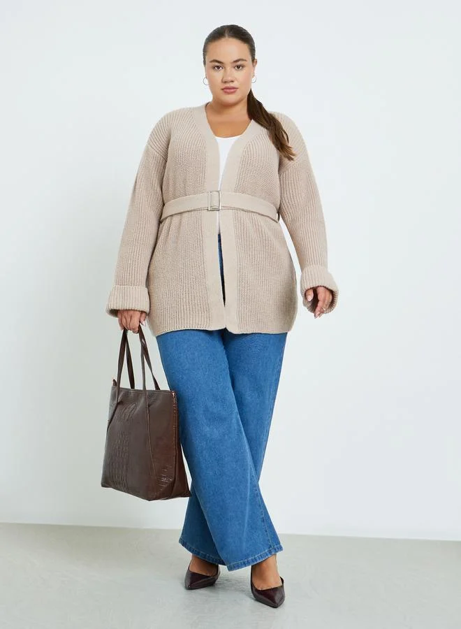 ستايلي كارديغان محاك بيج بحزام، مقاس كبير