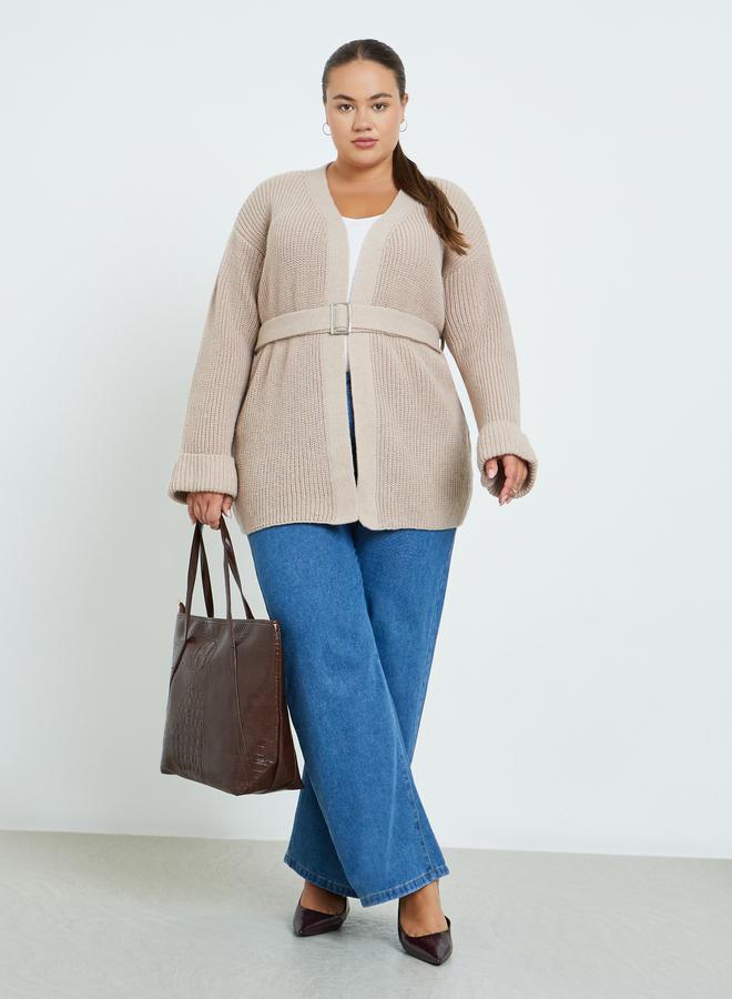 ستايلي كارديغان محاك بيج بحزام، مقاس كبير - Image 2