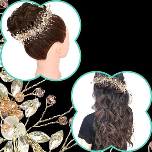 Samyak Wedding Hair Pins | Crystal & Pearl Beaded Hair Vine For Bridal Bridesmaid Tiara Hair Accessories (GOLD) - Image 5