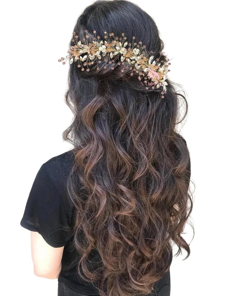 Samyak Wedding Hair Pins | Crystal & Pearl Beaded Hair Vine For Bridal Bridesmaid Tiara Hair Accessories (GOLD) - Image 3
