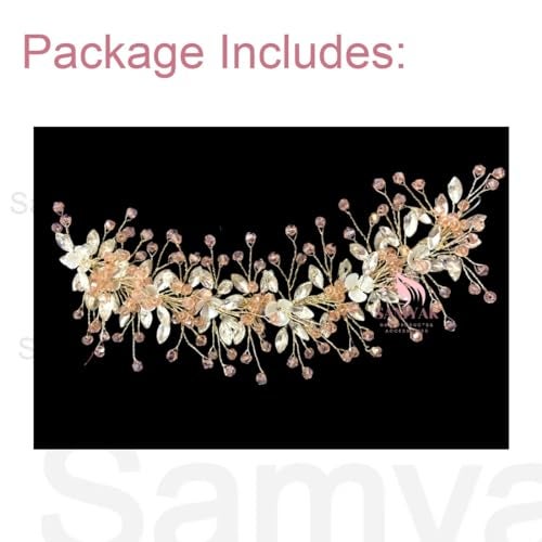 Samyak Wedding Hair Pins | Crystal & Pearl Beaded Hair Vine For Bridal Bridesmaid Tiara Hair Accessories (GOLD) - Image 4