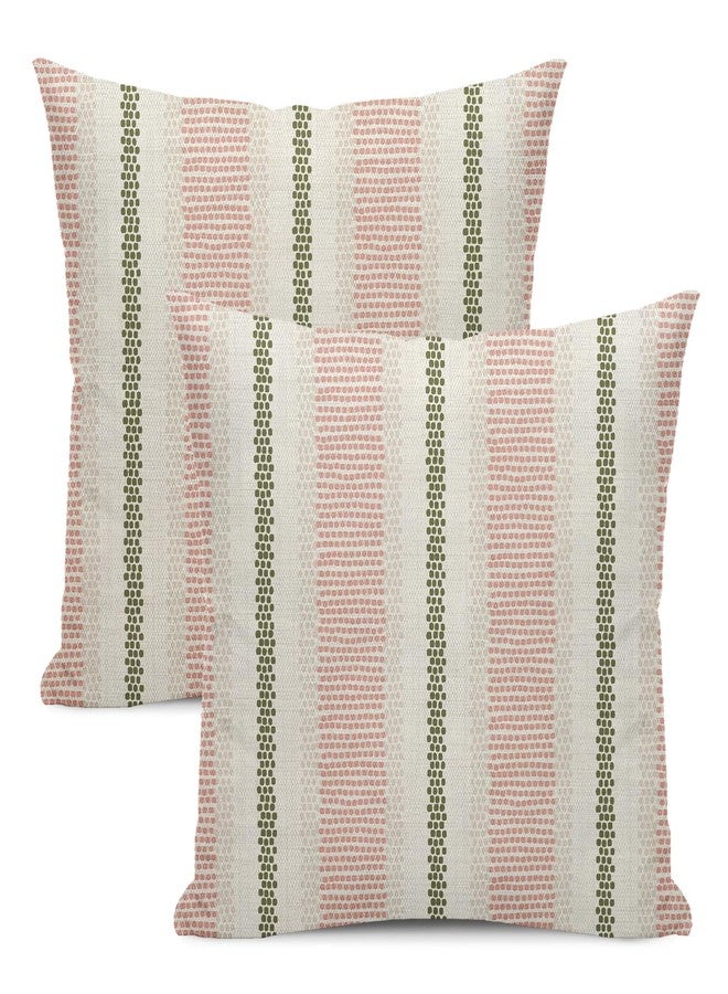GOLIANDA Pink Sage Green Pillow Covers 18x18 Set of 2 Boho Outdoor Striped Throw Pillow Covers Abstract Modern Geometry Decorative Pillowcase Farmhouse Linen Cushion Case Decorations for Sofa Couch - Image 1