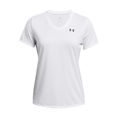 Under Armour Womens Tech Short Sleeve V Neck 100 White Black Medium - Image 1