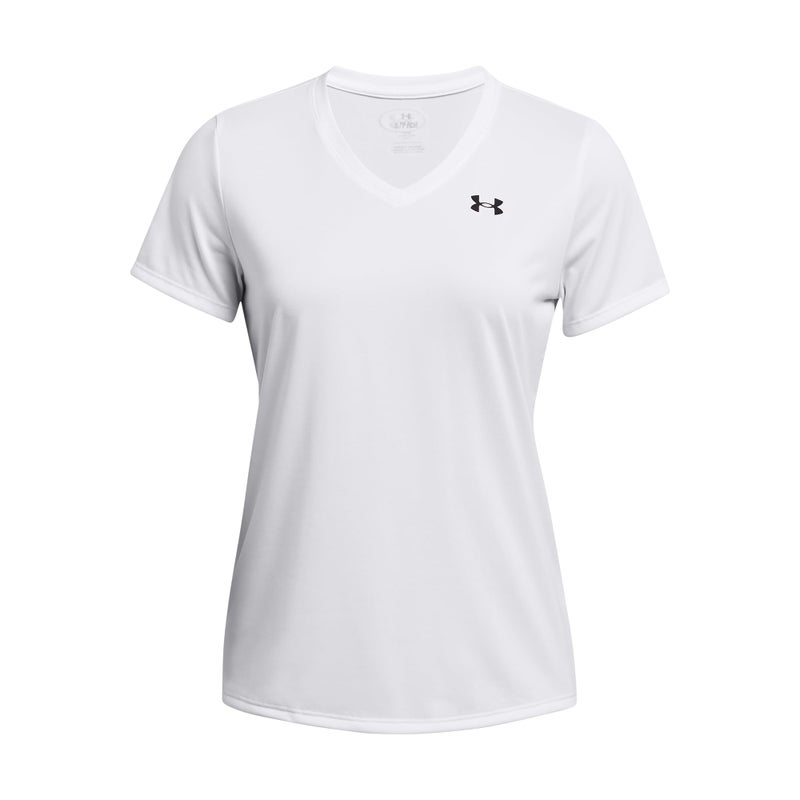 Under Armour Womens Tech Short Sleeve V Neck 100 White Black Medium - Image 2