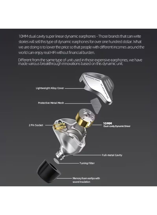 KZ ZVX In-ear Monitoring Earphones With 10mm Dual-chamber Linear Dynamic Drivers, Professional Noise-isolating Earphones, Golden Housing, 2-pin Detachable Cable, Suitable For Audiophiles And Musicians - Image 4