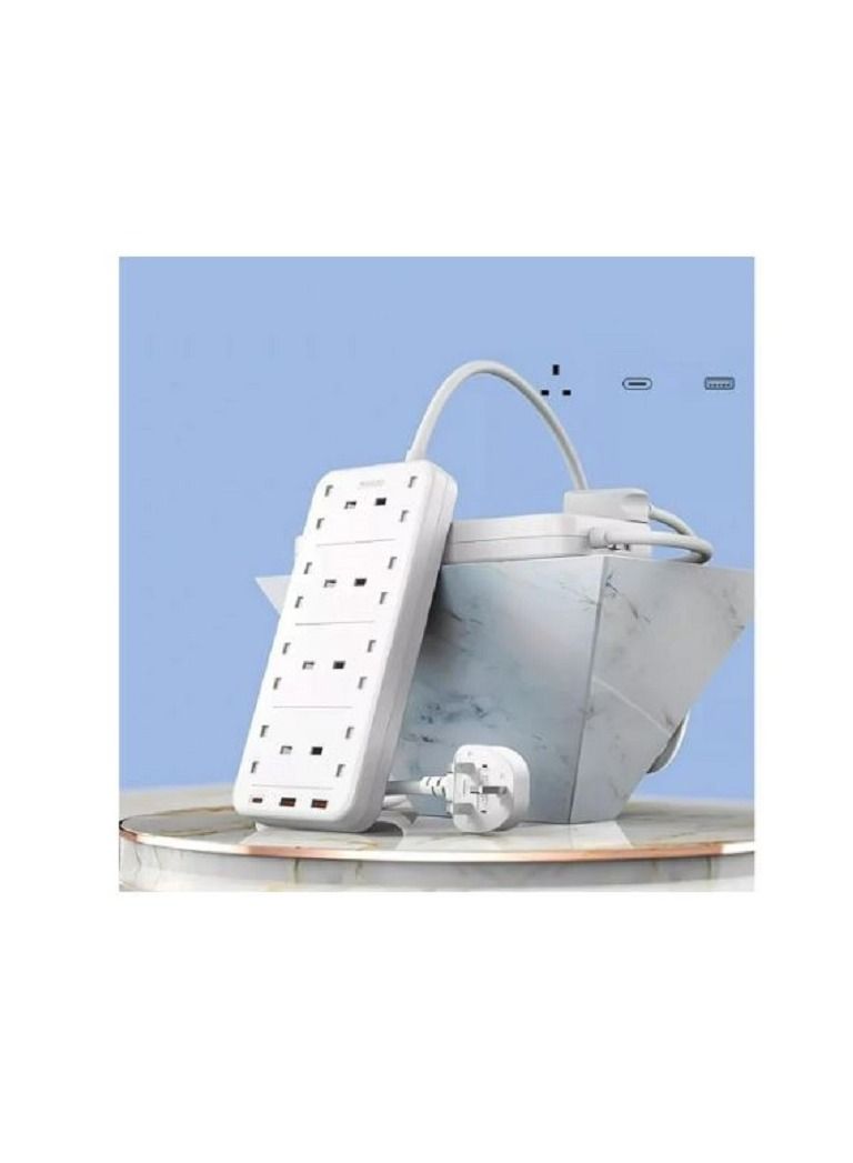 Yesido 8-Outlet 3250 w Rated Power PD and QC 20 w output Surge Protection Charging Strip White MC16 - Image 1