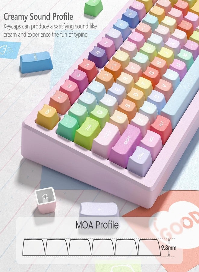 وومير أغطية مفاتيح لوحة مفاتيح Womier بنسبة 60 و65 و75 و100%، غطاء مفتاح MOA Profile Cat Cute Keycap PBT بتقنية التسامي الحراري، مجموعة أغطية مفاتيح بألوان قوس قزح للوحات المفاتيح الميكانيكية Cherry MX وKailh وOutemu وGateron (ملون) - Image 3