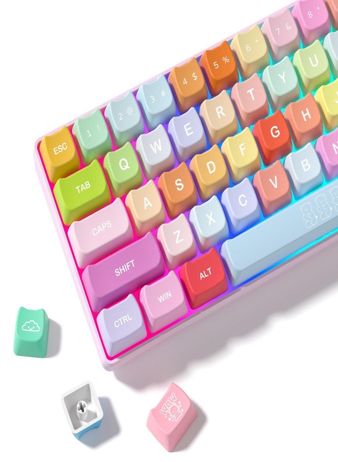 وومير أغطية مفاتيح لوحة مفاتيح Womier بنسبة 60 و65 و75 و100%، غطاء مفتاح MOA Profile Cat Cute Keycap PBT بتقنية التسامي الحراري، مجموعة أغطية مفاتيح بألوان قوس قزح للوحات المفاتيح الميكانيكية Cherry MX وKailh وOutemu وGateron (ملون) - Image 1