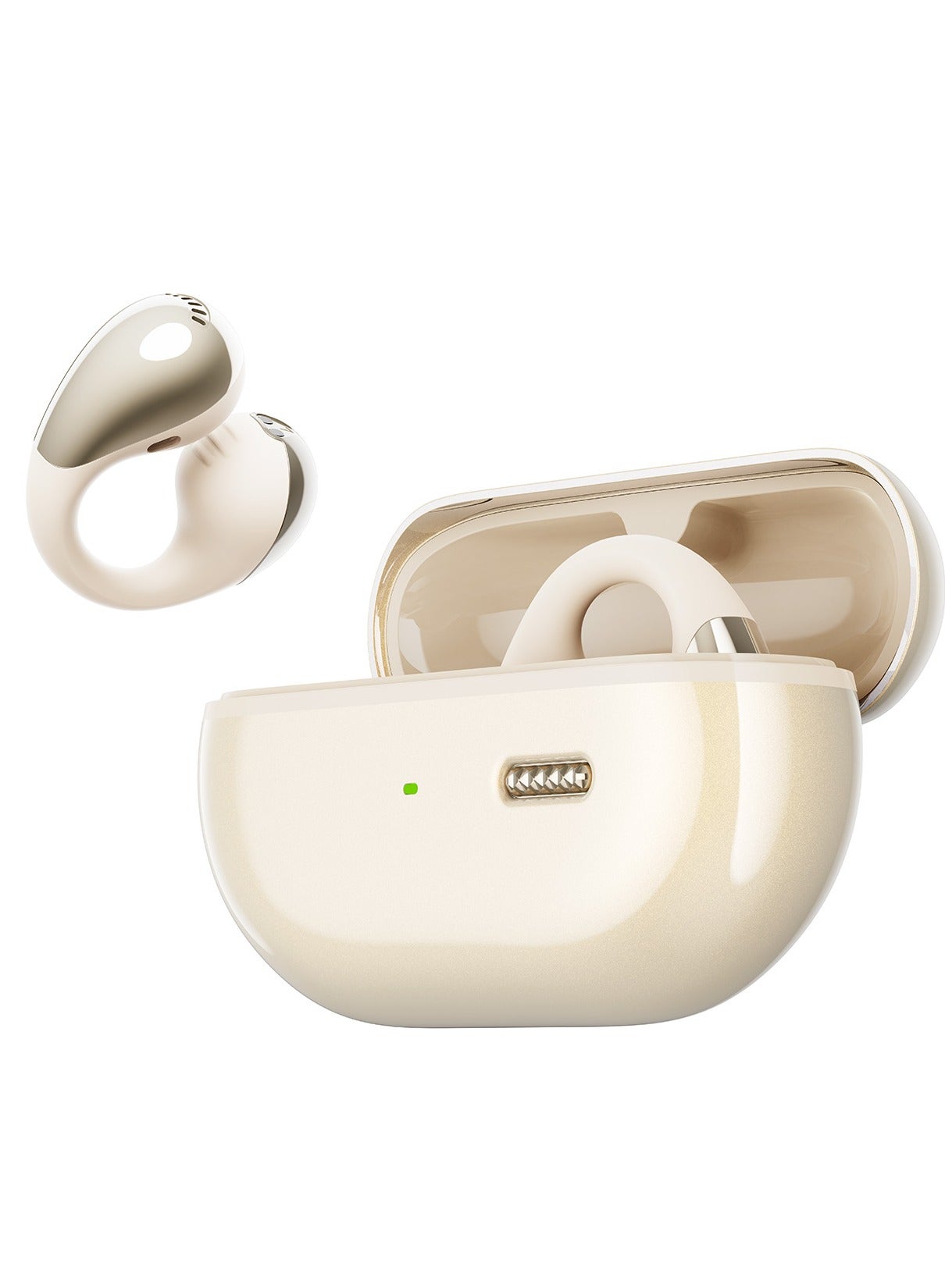 PearlClip Pro Open-Ear Earbuds, Bluetooth 5.4 Clip On Headphones, IPX5 Waterproof, Wireless Earbuds with 24 Hours Playtime, APP Control for Running/Cycling/Fitness beige