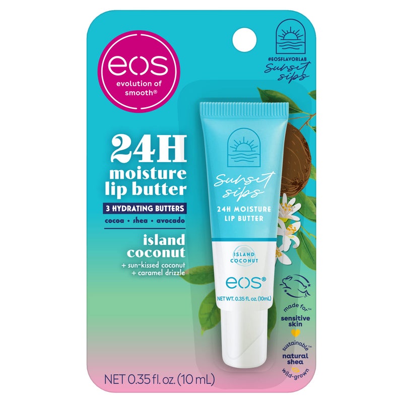 eos Sunset Sips Lip Butter Tube- Island Coconut, 24-Hour Moisture, Overnight Lip Mask, Lip Care Products, 0.35 fl oz - Image 1