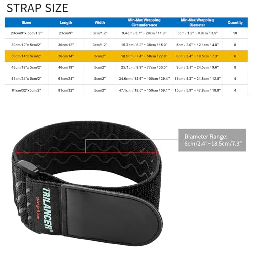 Trilancer Elastic Cinch Straps with Anti-Slip Strips, 14 "x 2" (6 Pack) Multipurpose Hook and Loop Bundling Straps for Hose, Cords, Bike, Luggage, Camping, Yoga Mats - Image 3