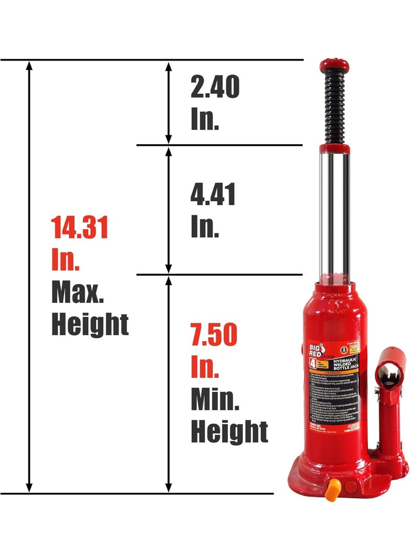 BIG RED BIG RED T90403B Torin Hydraulic Welded Bottle Jack, 4 Ton (8,000 lb) Capacity, Red - Image 4