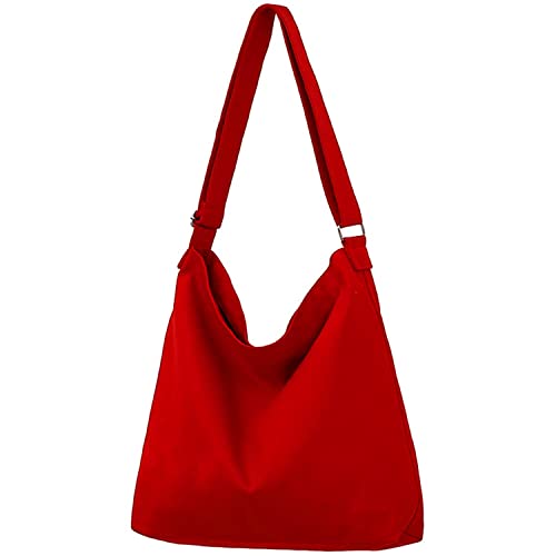 Lify Women's Retro Large Size Canvas Shoulder Bag Hobo Crossbody Handbag Casual Tote - 1 Piece (Red) - Image 1