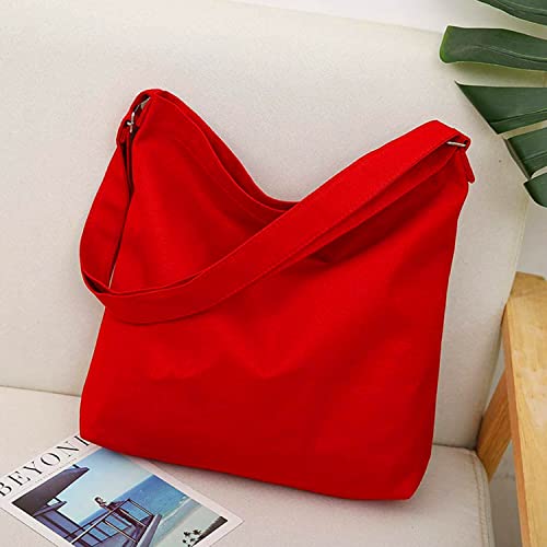 Lify Women's Retro Large Size Canvas Shoulder Bag Hobo Crossbody Handbag Casual Tote - 1 Piece (Red) - Image 3