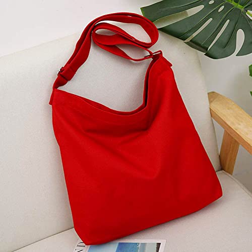 Lify Women's Retro Large Size Canvas Shoulder Bag Hobo Crossbody Handbag Casual Tote - 1 Piece (Red) - Image 5