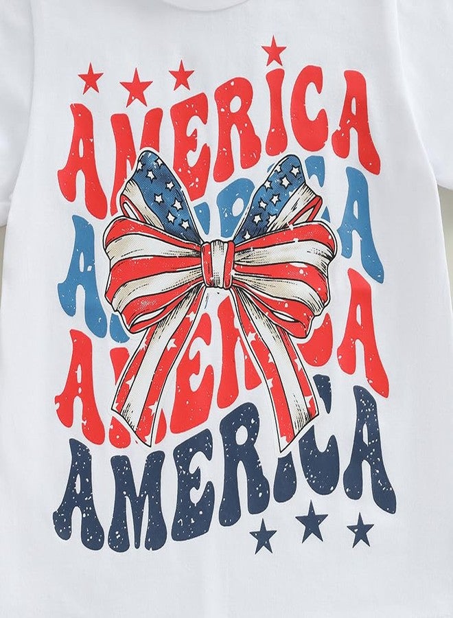 Pudcoco Kids Toddler Girls 4th of July T-Shirt Short Sleeve Patriotic Coquette Bow American Flag Independence Day Top (White Bowknot, 1-2 Years) - Image 5