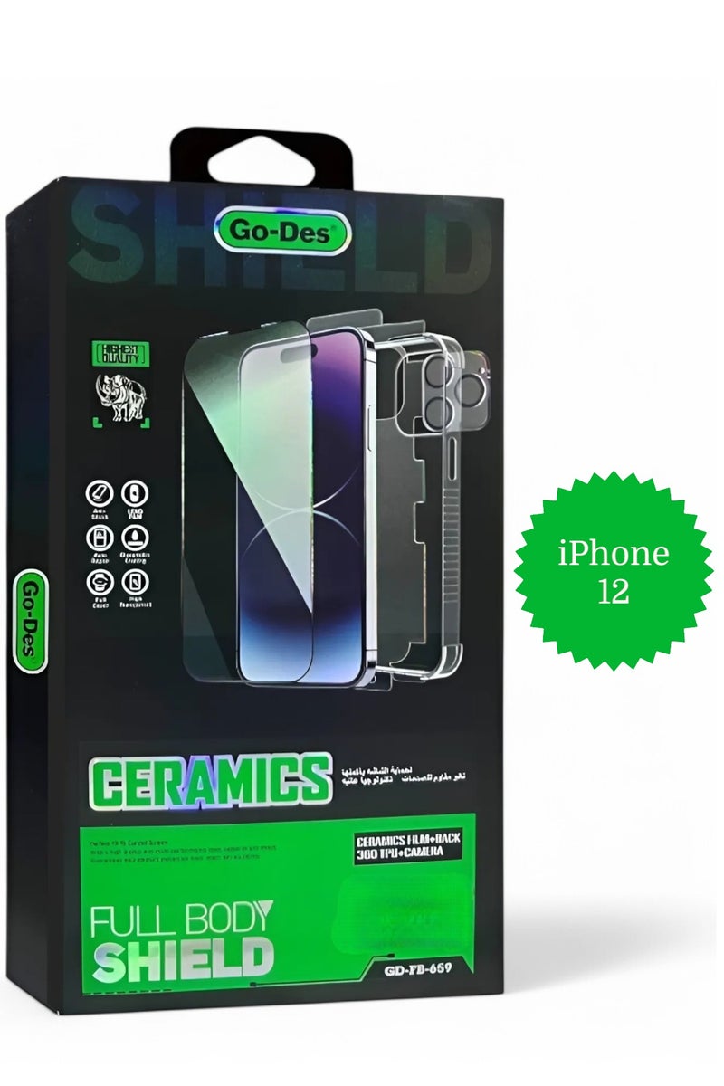 GO-DES Full protection package for iPhone 12, a protective case made of high-quality materials, high-definition screen protection, camera lens protector, phone back protector, maximum protection against scratches and breakage