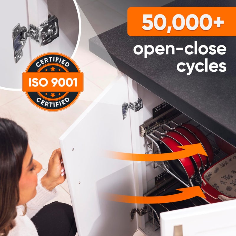 Decobasics 50 Pack Soft Close Cabinet Hinges 1-1/4" Overlay for Kitchen Cabinet Doors, Slow Self-Closing Concealed Hidden Hinges for Face Frame â€“Stainless Steel, 3-Way Adjustable & Quiet Close Damper - Image 5