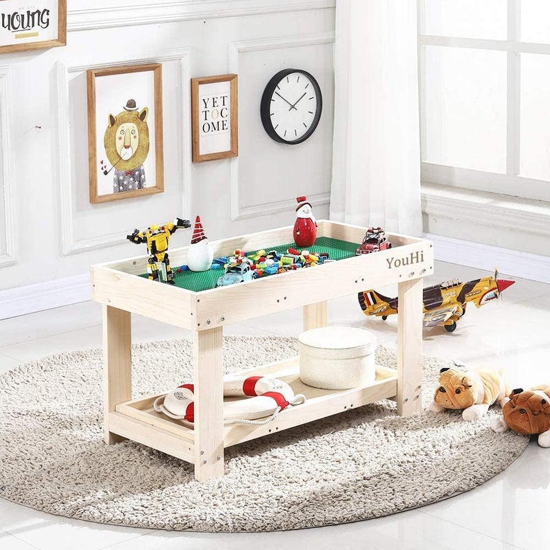 YouHi Kids Activity Table with Board and Storage for Bricks Activity Play Table (Wood Color) - Image 3