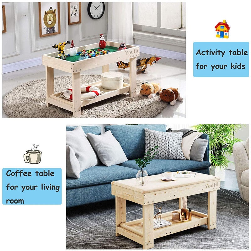 YouHi Kids Activity Table with Board and Storage for Bricks Activity Play Table (Wood Color) - Image 4